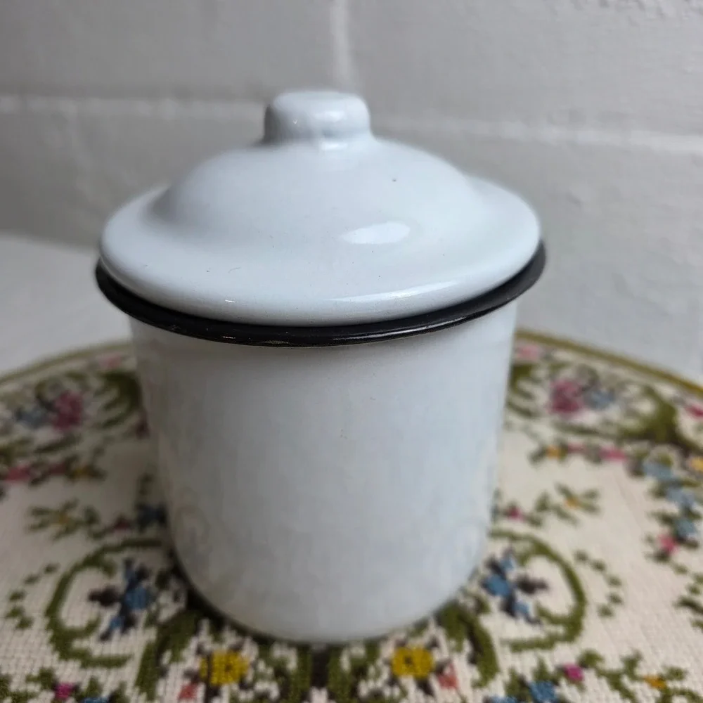 White Enamel Canister Set 3pc Farmhouse Coffee Tea Sugar Kitchen Storage Jars